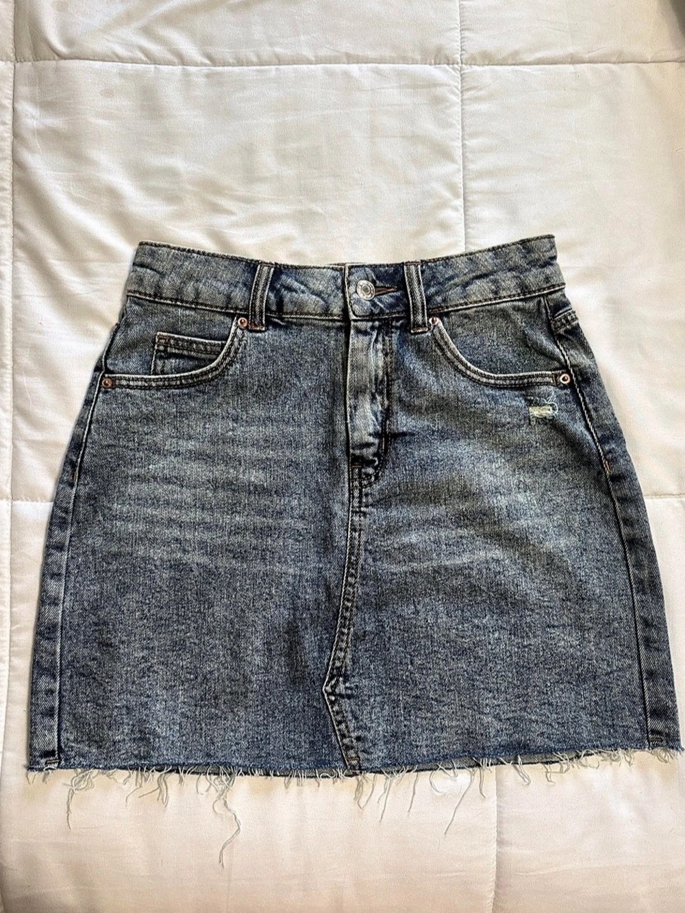 Wild Fable Acid Wash Denim Mini Skirt with Raw Hem in Blue